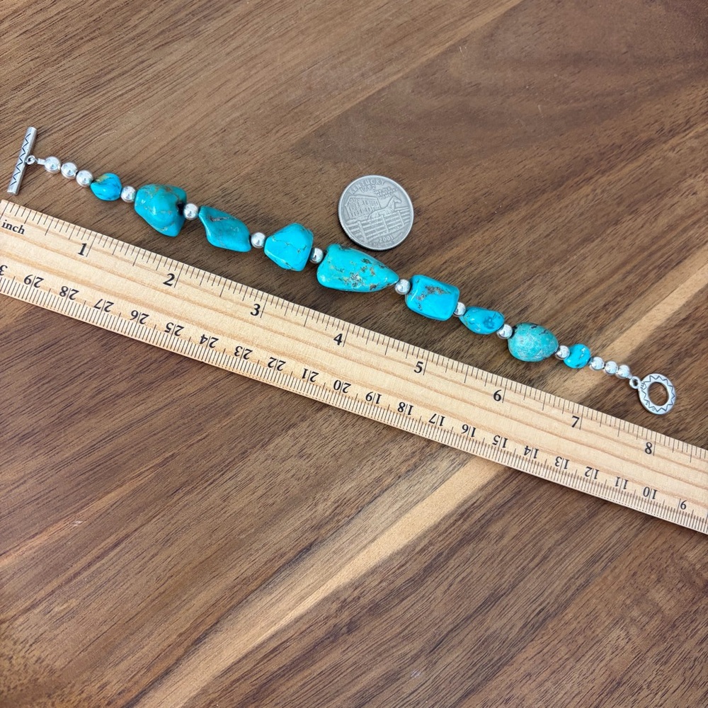Vintage Sterling Silver 925 Turquoise Nugget Bracelet Boho Southwest Style - Picture 9 of 11